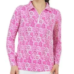 IBKUL Women&apos;s Terra Print Long Sleeve 1/4 Zip Polo