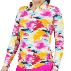 IBKUL Women&apos;s Matilda Print Long Sleeve 1/4 Zip Polo